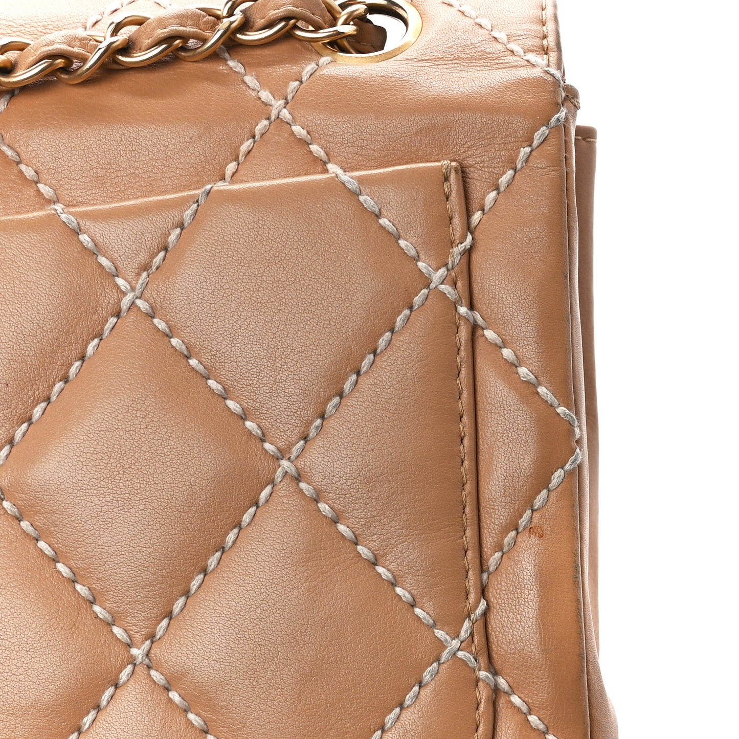 Calfskin Quilted Medium Wild Stitch Flap Beige