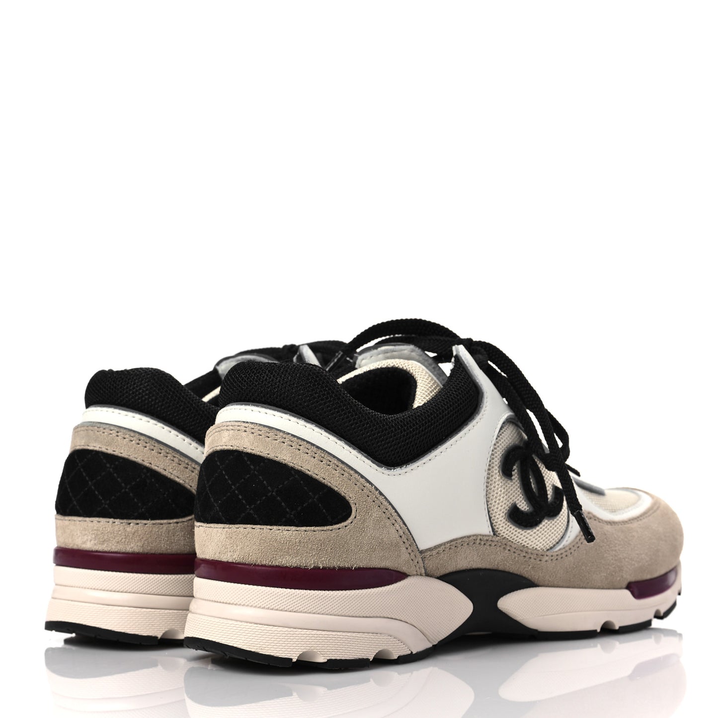 Mesh Suede Calfskin Womens CC Sneakers 39 White Ivory Dark Beige