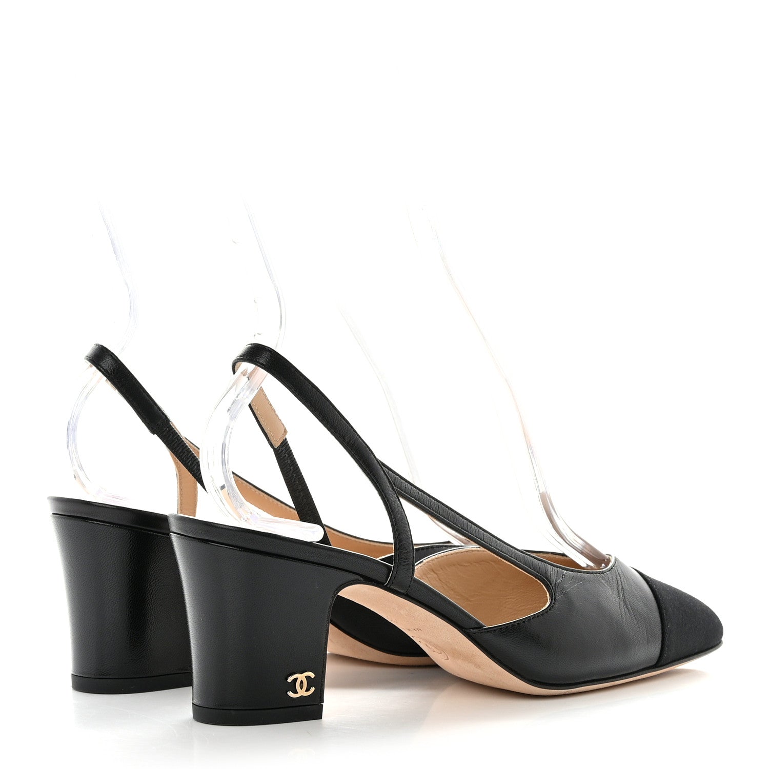 Chanel Goatskin Grosgrain Cap Toe CC Slingback Sandals 36 Black 4 of 9