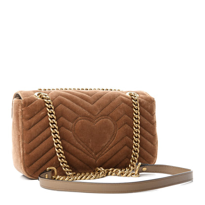 Gucci Velvet Matelasse Small GG Marmont Shoulder Bag Taupe 3 of 10