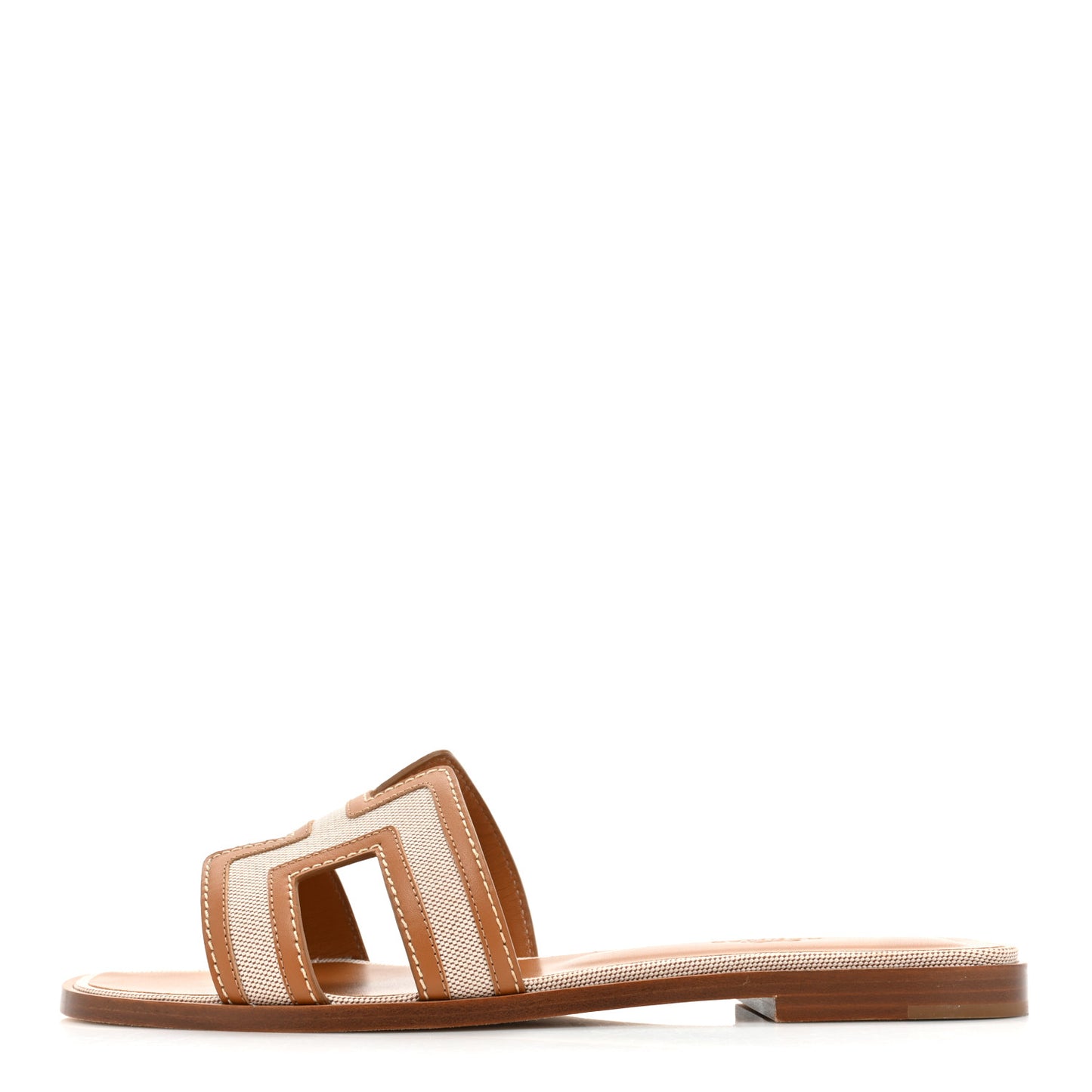 Calfskin Canvas Oran Sandals 39 Noisette Beige Dore