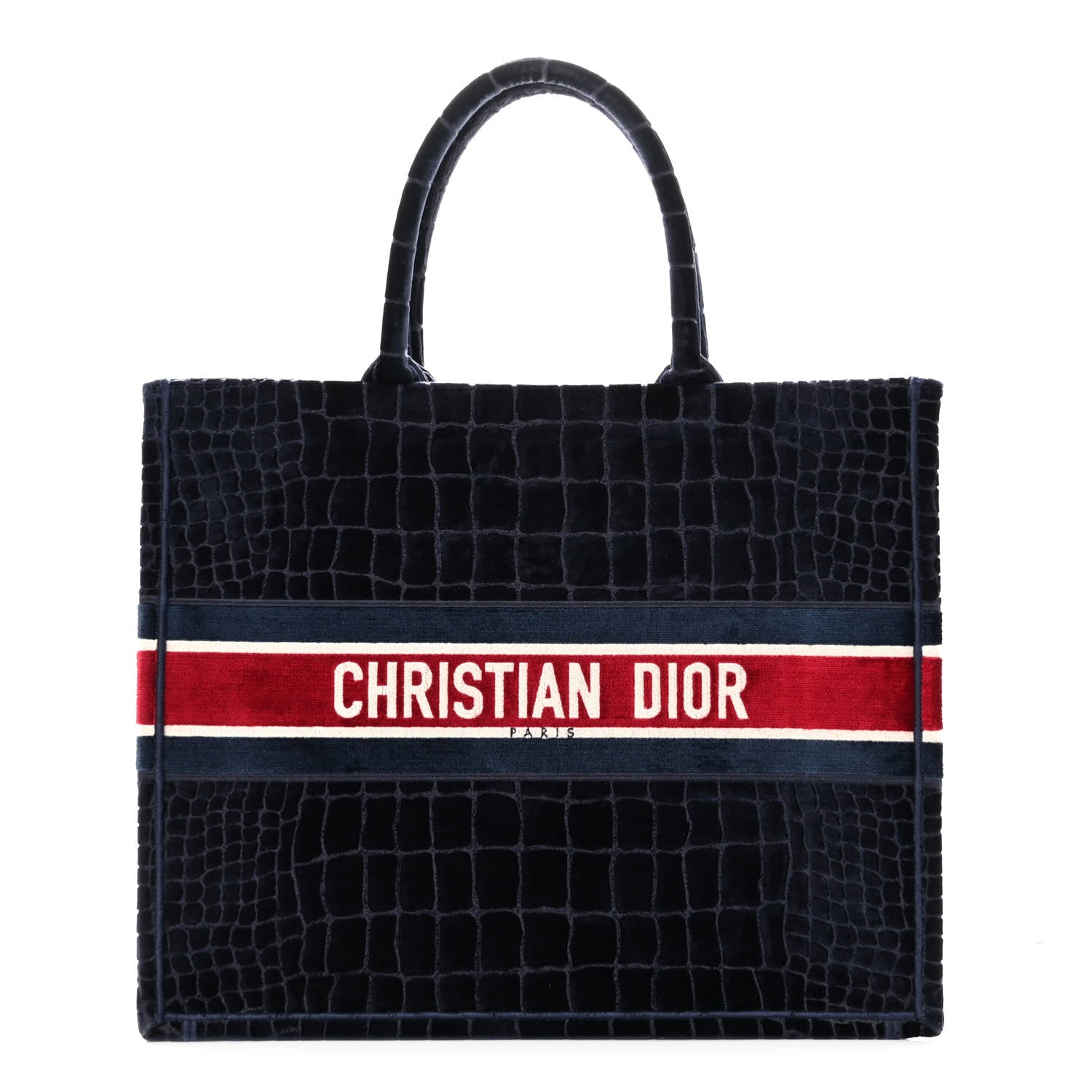 Christian Dior Velvet Mizza Embroidered Large Croc Book Tote Bleu Multicolor 1 of 9