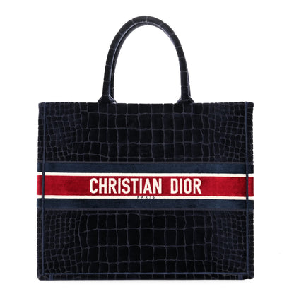Christian Dior Velvet Mizza Embroidered Large Croc Book Tote Bleu Multicolor 1 of 9