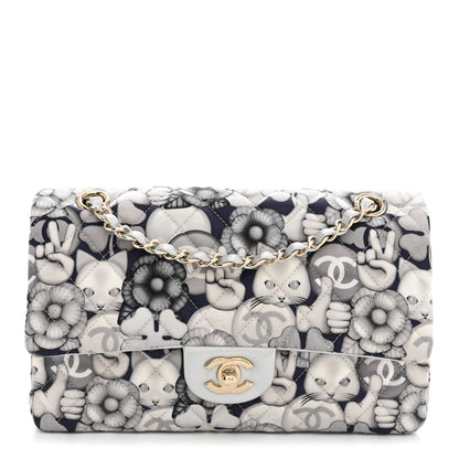 Chanel Nylon Quilted Medium Cat Emoticon Double Flap Navy Grey Ecru Navy Grey Ecru 1 of 10