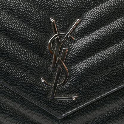Saint Laurent Grain De Poudre Matelasse Chevron Monogram Chain Wallet Black 13 of 14