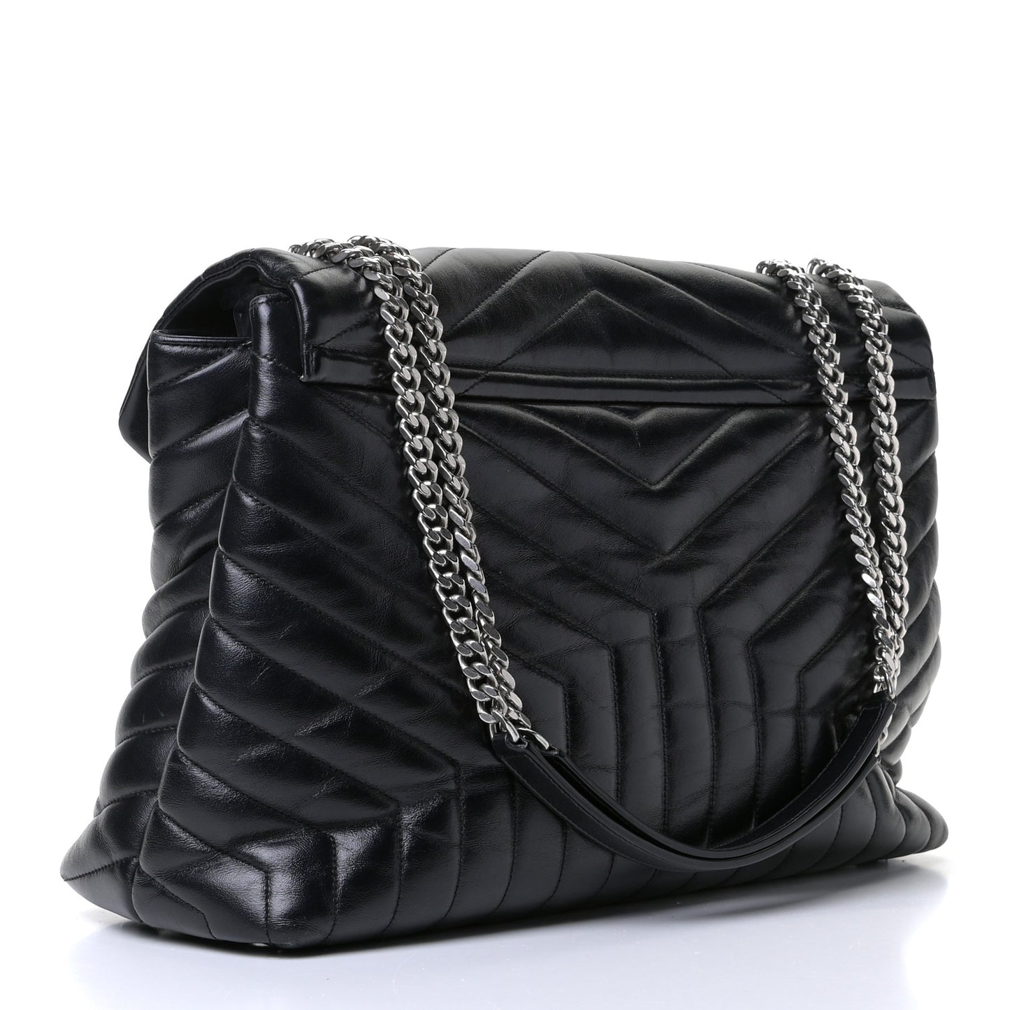 Calfskin Y Quilted Monogram Large Loulou Chain Satchel Black
