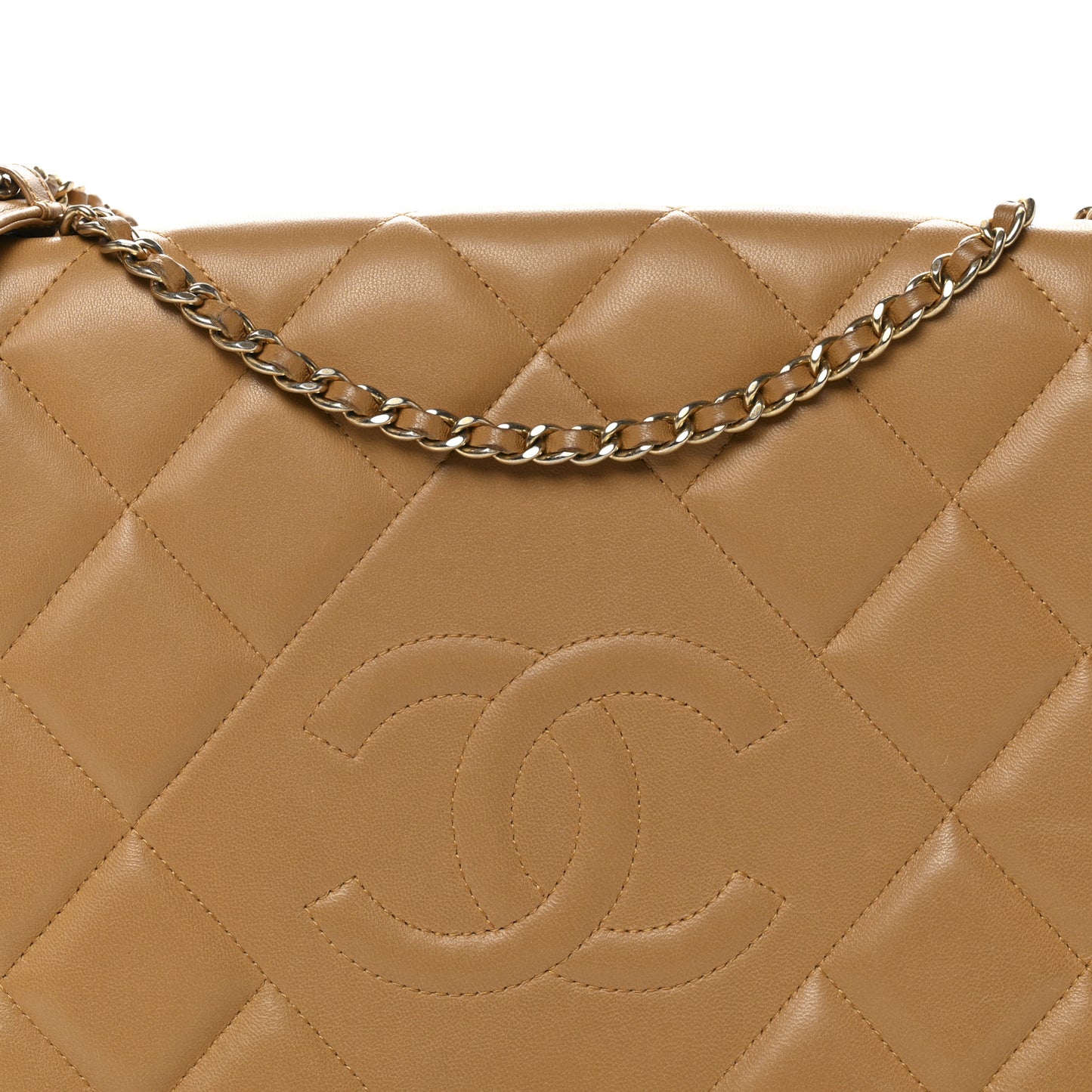 Lambskin Quilted Medium Diamond CC Flap Beige
