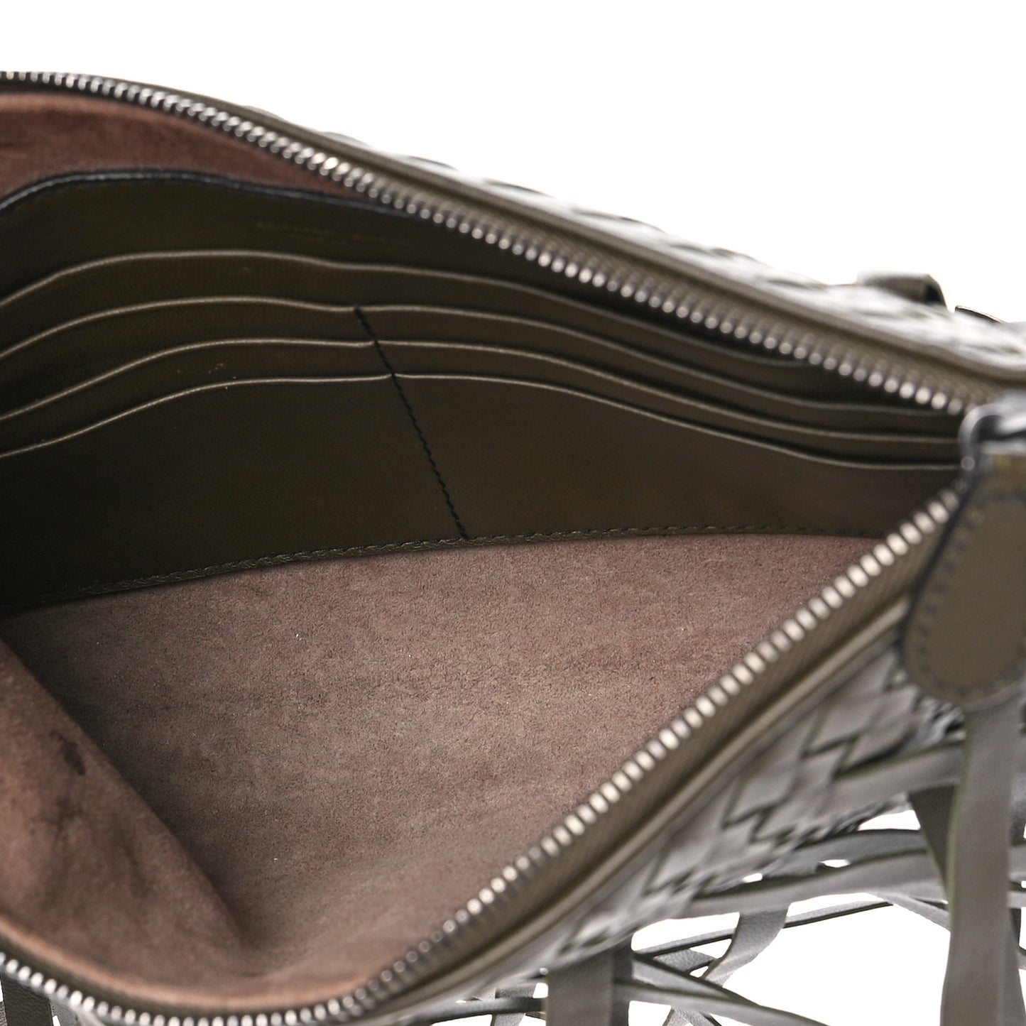 Nappa Intrecciato Palio Fringe Chain Pouch Moss