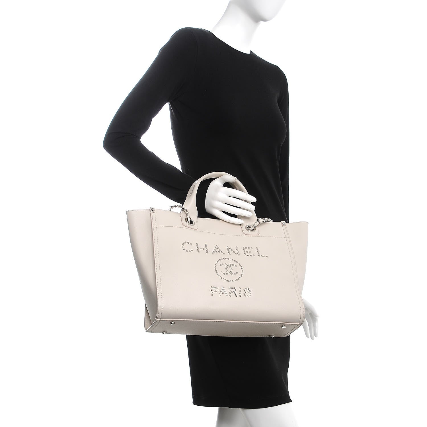 Chanel Caviar Small Studded Deauville Tote Ivory 3 of 11