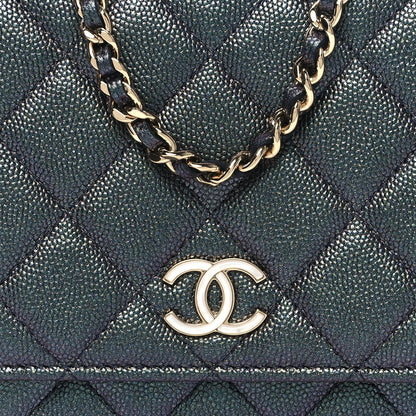Chanel Iridescent Caviar Quilted Wallet on Chain WOC Dark Blue 9 of 13