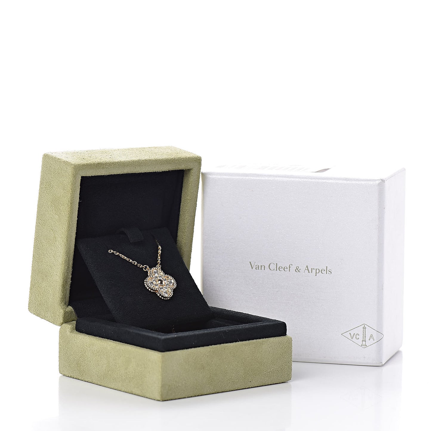 18K Yellow Gold Diamond Vintage Alhambra Pendant Necklace