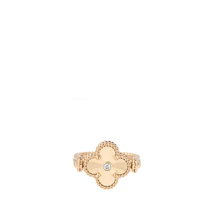 Van Cleef & Arpels 18K Yellow Gold Diamond Blue Agate Reversible Guilloche Vintage Alhambra Ring 53 6.5 3 of 6