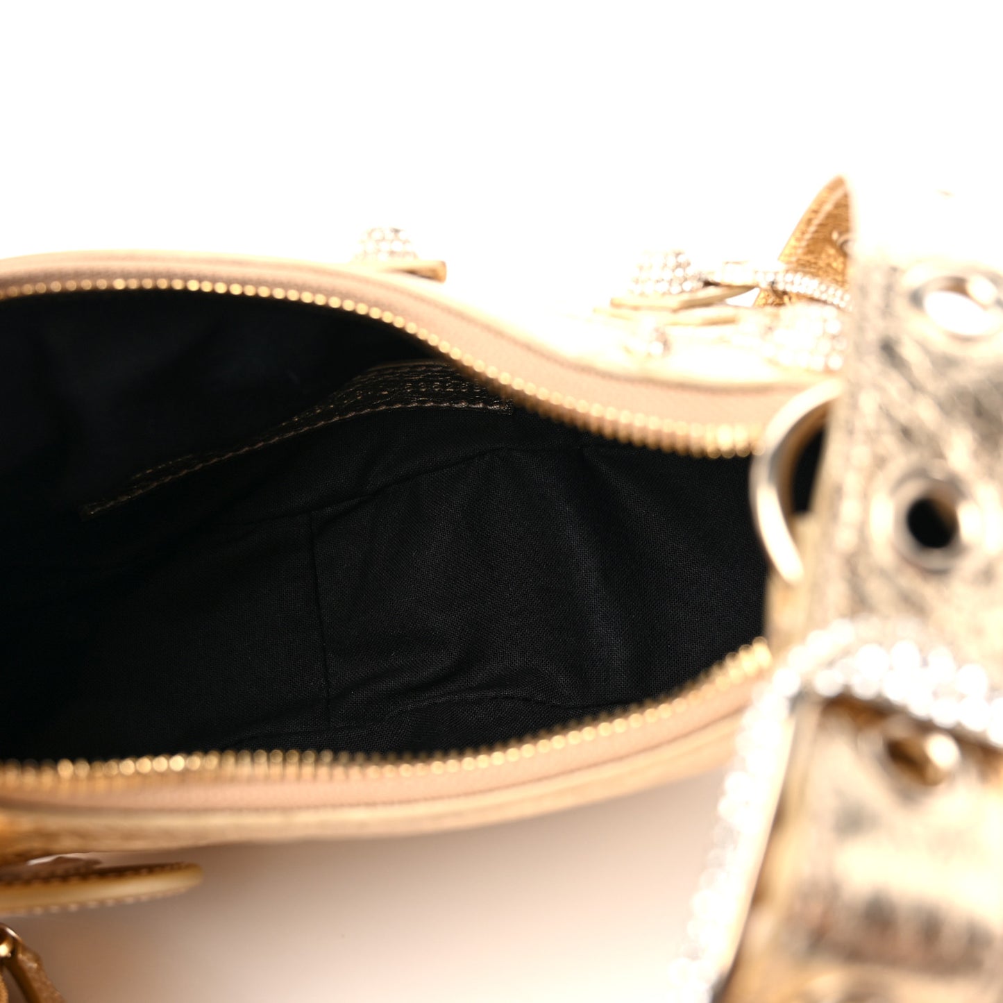 Metallic Agneau Arena Crystal Le Cagole Shoulder Bag XS Light Gold