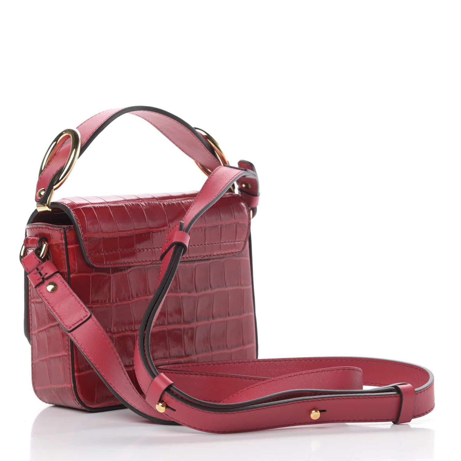 Chloe Calfskin Crocodile Embossed Mini C Double Carry Dusky Red 3 of 10