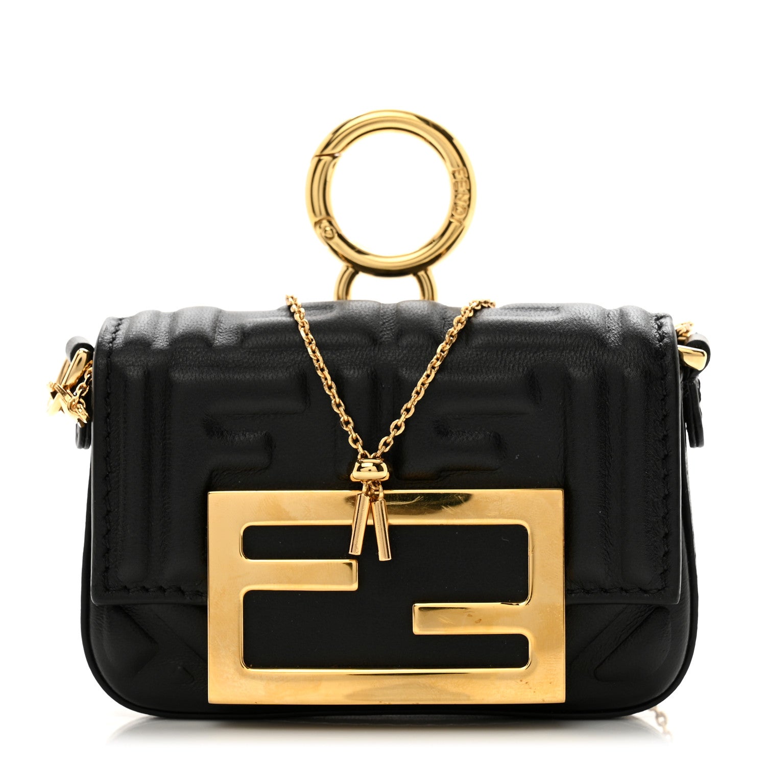 Fendi Nappa Matisse FF Embossed Nano Maxi Buckle Baguette Charm Black 1 of 12