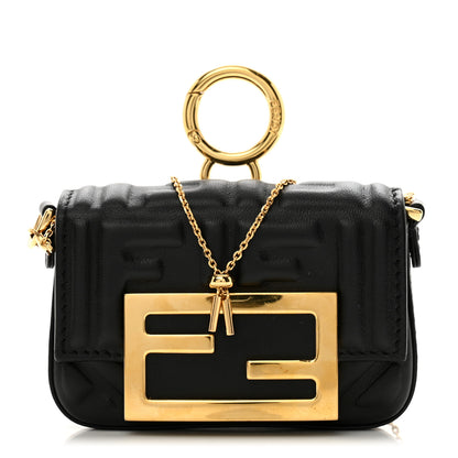Fendi Nappa Matisse FF Embossed Nano Maxi Buckle Baguette Charm Black 1 of 12