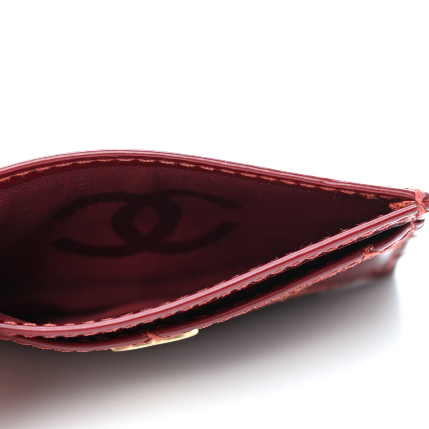 Calfskin Diamond Stitched Card Holder Red