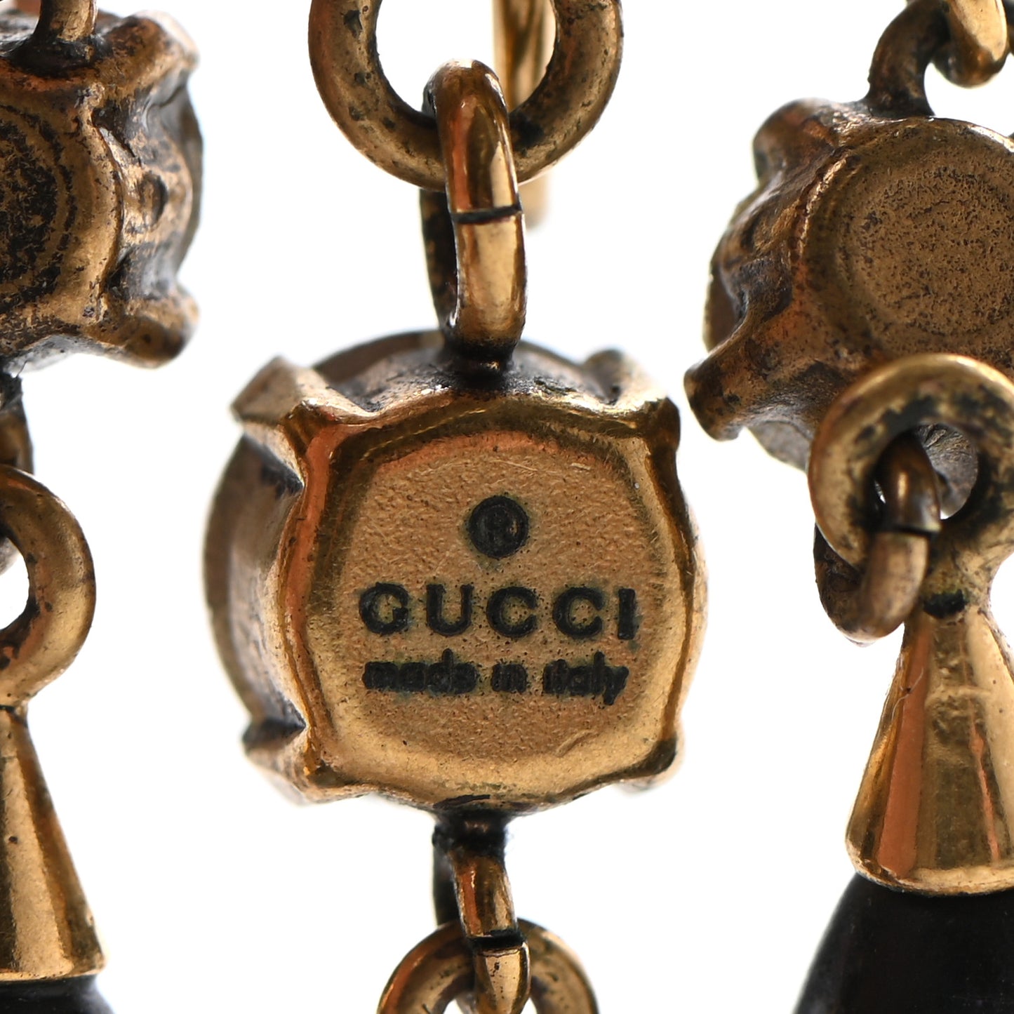 Crystal Double G Drop Earrings Gold Black