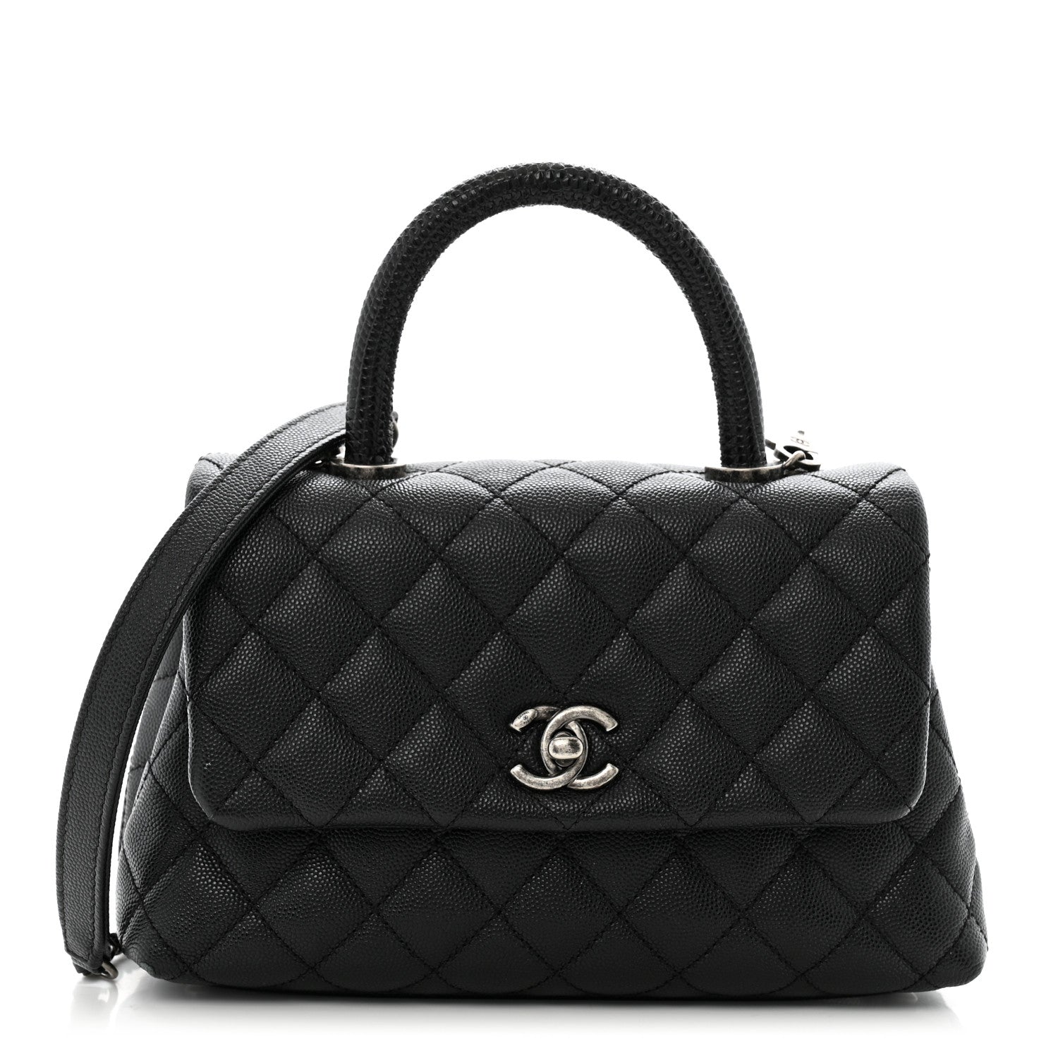 Chanel Caviar Lizard Embossed Quilted Mini Coco Handle Flap Black 1 of 15