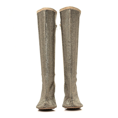 Bottega Veneta Suede Crystal Sparkle Dot Tall Boots 38.5 Cane Sugar 2 of 9