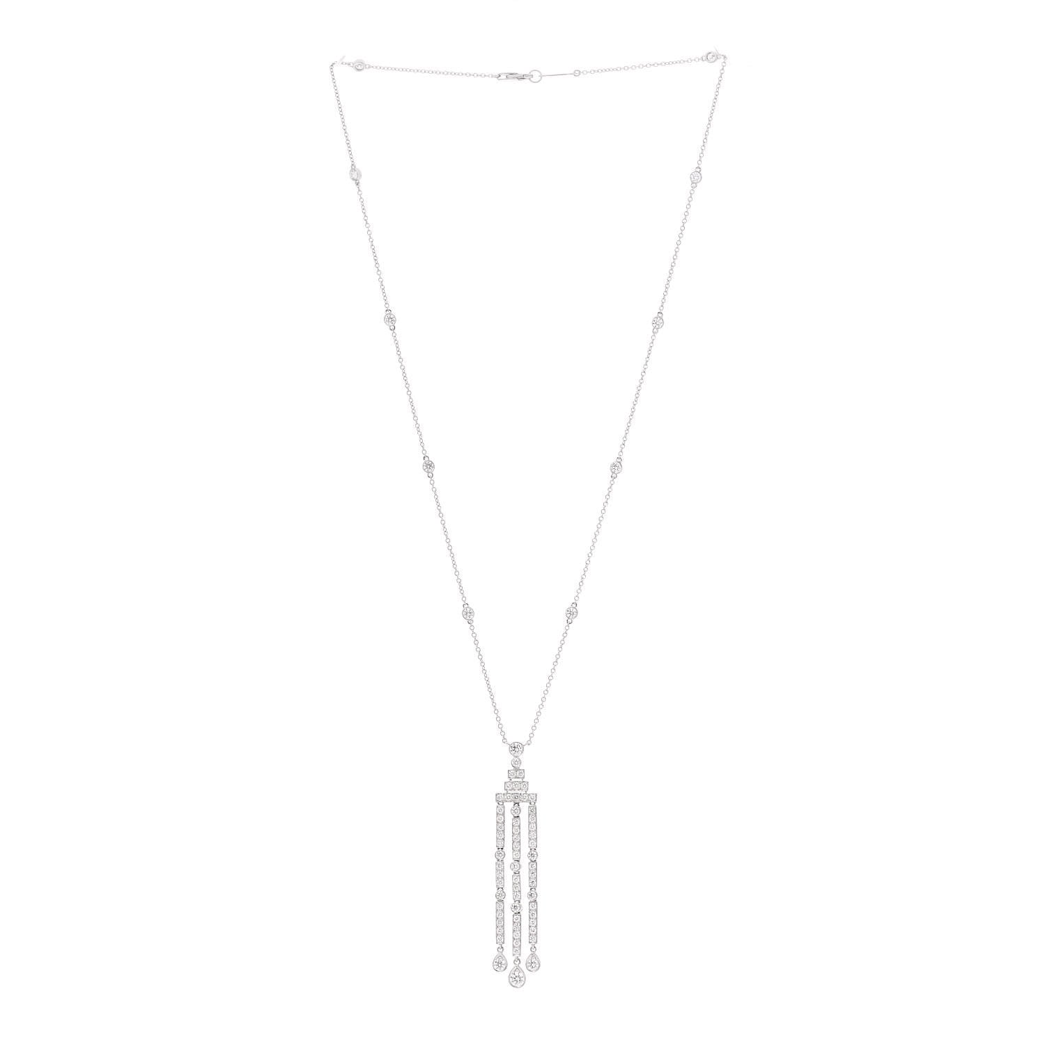 Tiffany Platinum Diamond Jazz Triple Bar Drop Pendant Necklace 3 of 6