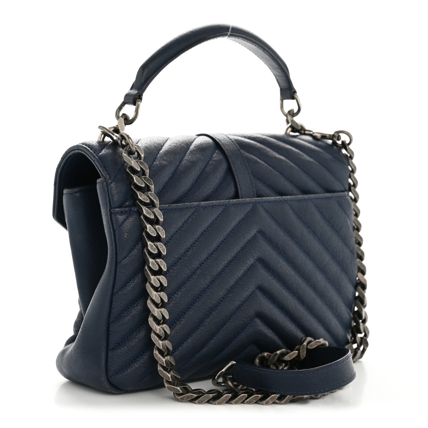 Sheepskin Matelasse Chevron Monogram Medium College Bag Navy