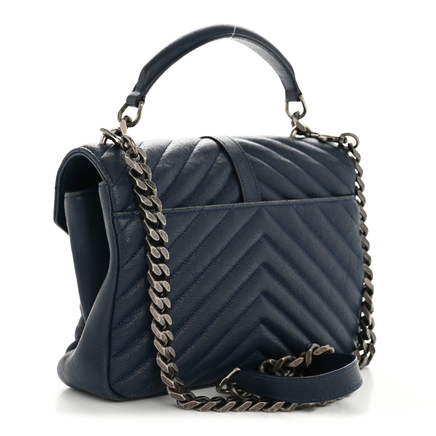 Saint Laurent Sheepskin Matelasse Chevron Monogram Medium College Bag Navy 3 of 15