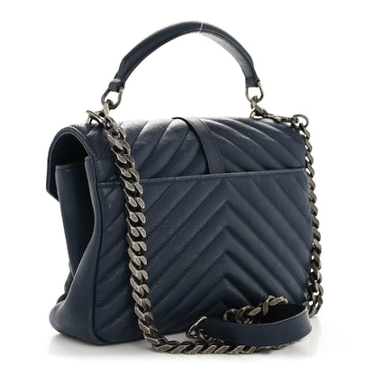 Saint Laurent Sheepskin Matelasse Chevron Monogram Medium College Bag Navy 3 of 15