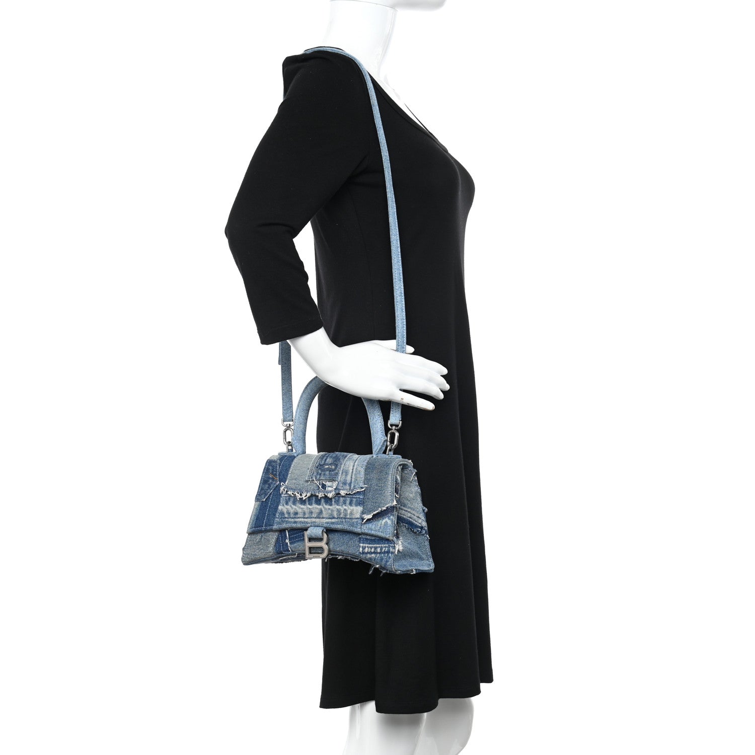 Balenciaga Denim Patchwork Small Hourglass Top Handle Bag Washed Blue 2 of 9