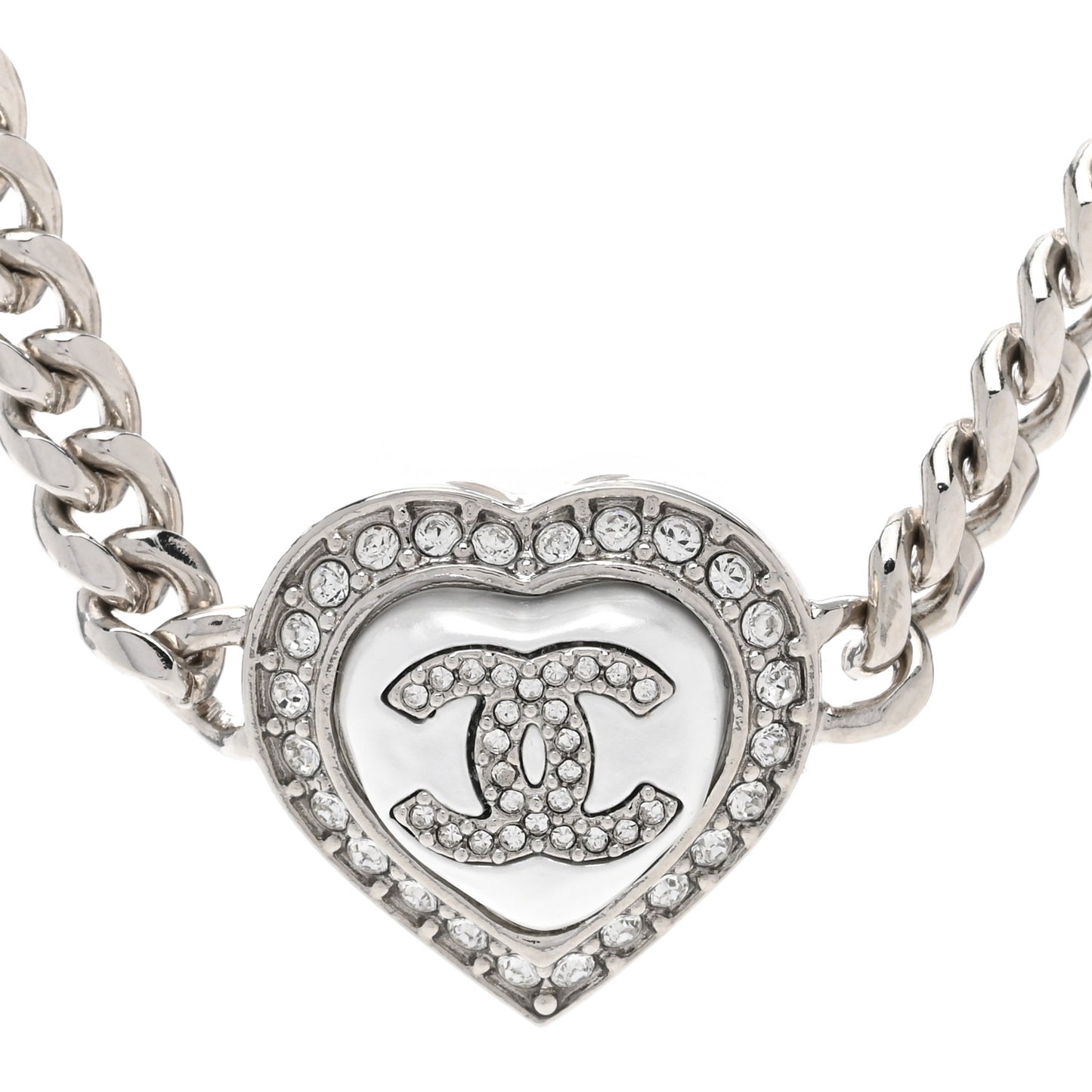 Pearl Crystal CC Heart Choker Necklace Silver Blue Gold
