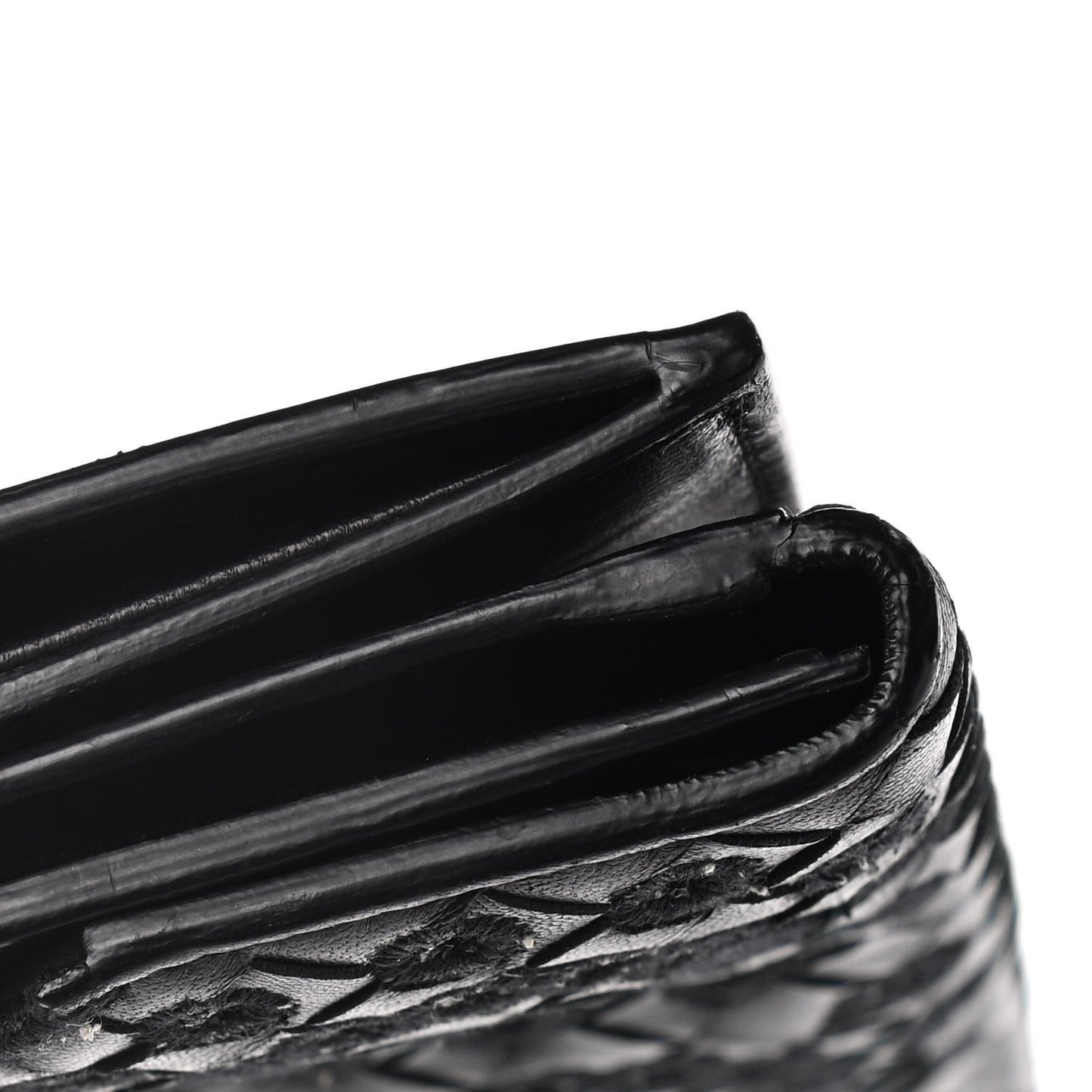 Nappa Intrecciato Embroidered Lace Continental Flap Wallet Black