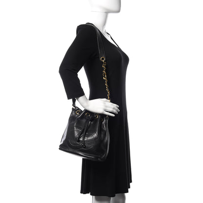 Chanel Lambskin CC Stitched Drawstring Bucket Bag Black 2 of 16
