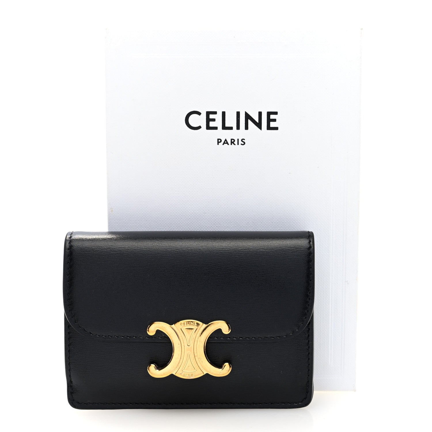 Celine Shiny Calfskin Triomphe Flap Card Holder Black 7 of 7