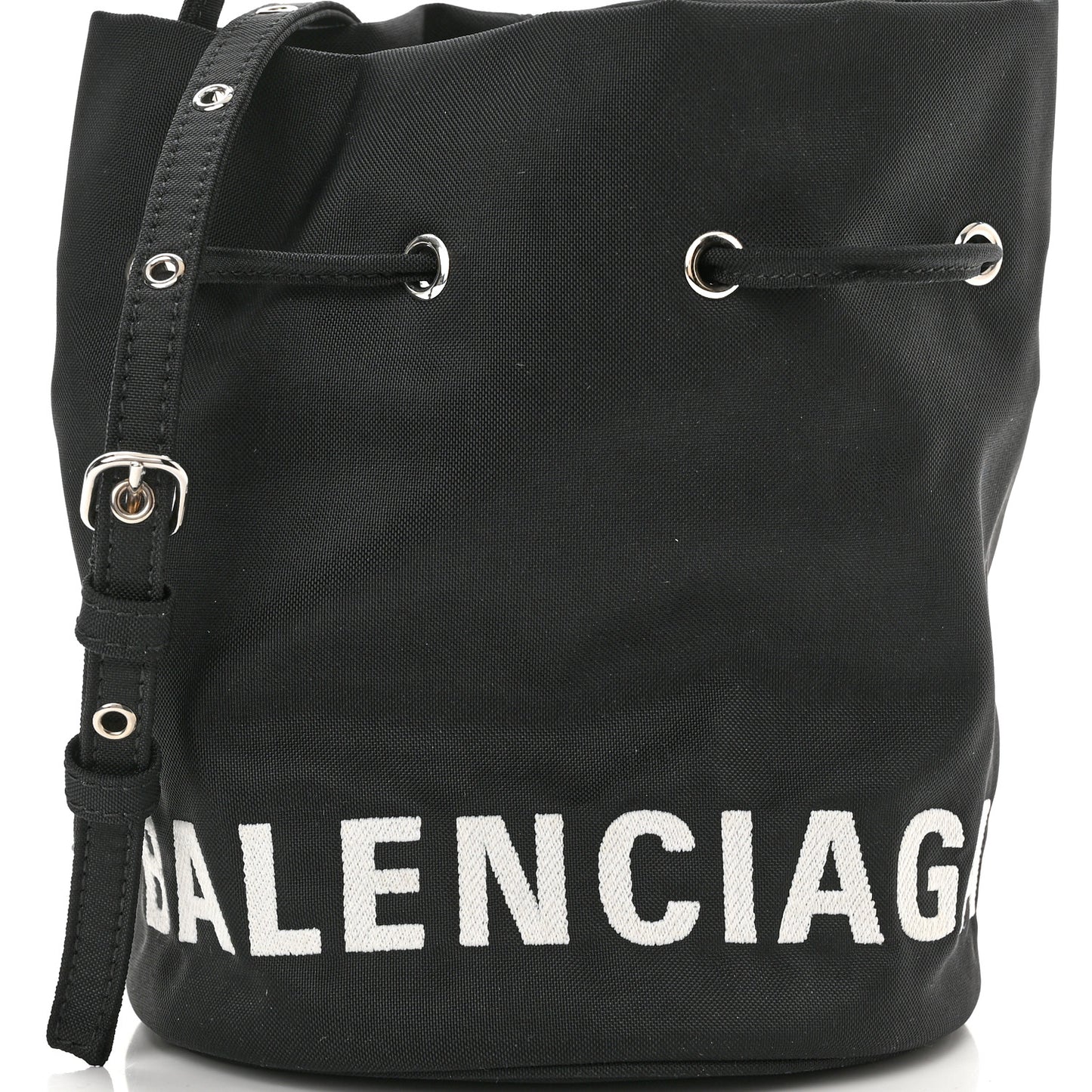 Recycled Sport Nylon Logo Embroidered Wheel Drawstring Bucket Bag XS Black