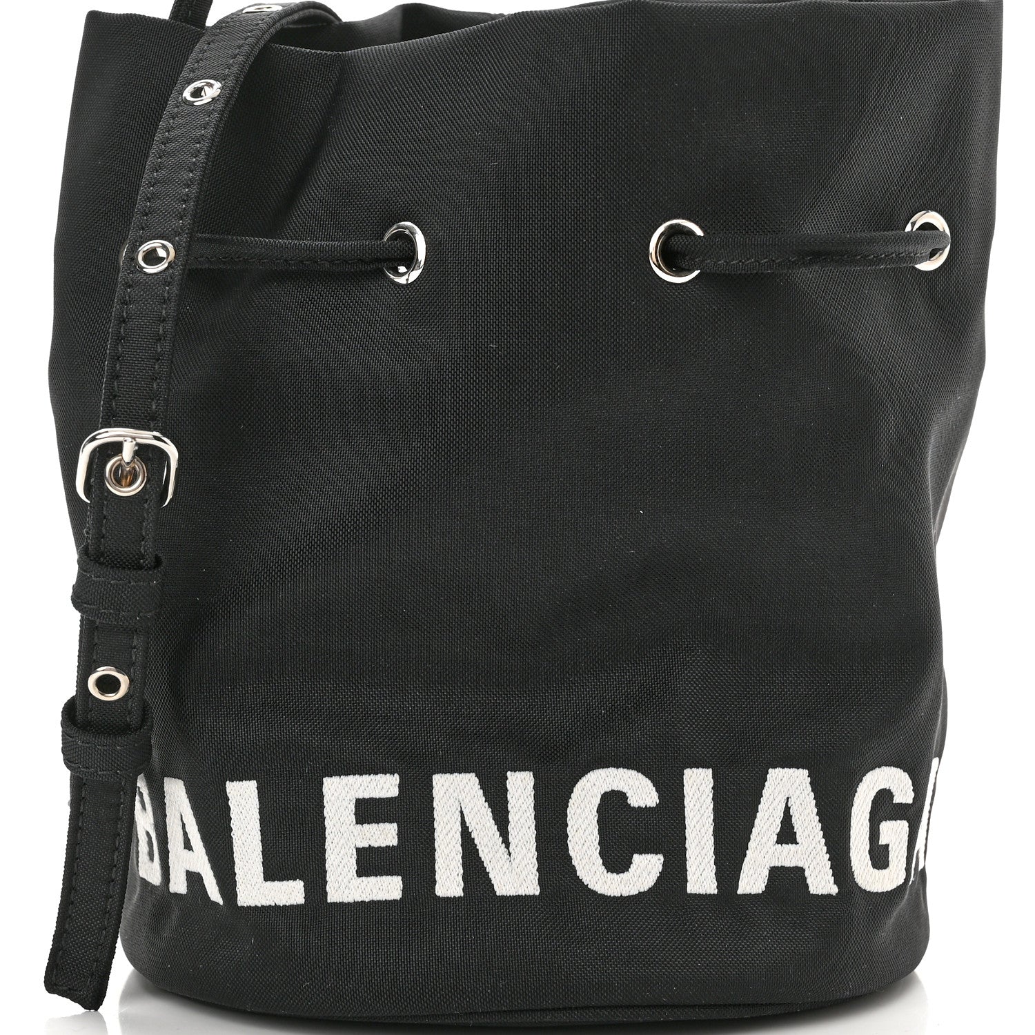 Balenciaga Recycled Sport Nylon Logo Embroidered Wheel Drawstring Bucket Bag XS Black 7 of 9