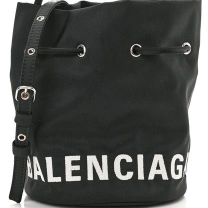 Balenciaga Recycled Sport Nylon Logo Embroidered Wheel Drawstring Bucket Bag XS Black 7 of 9