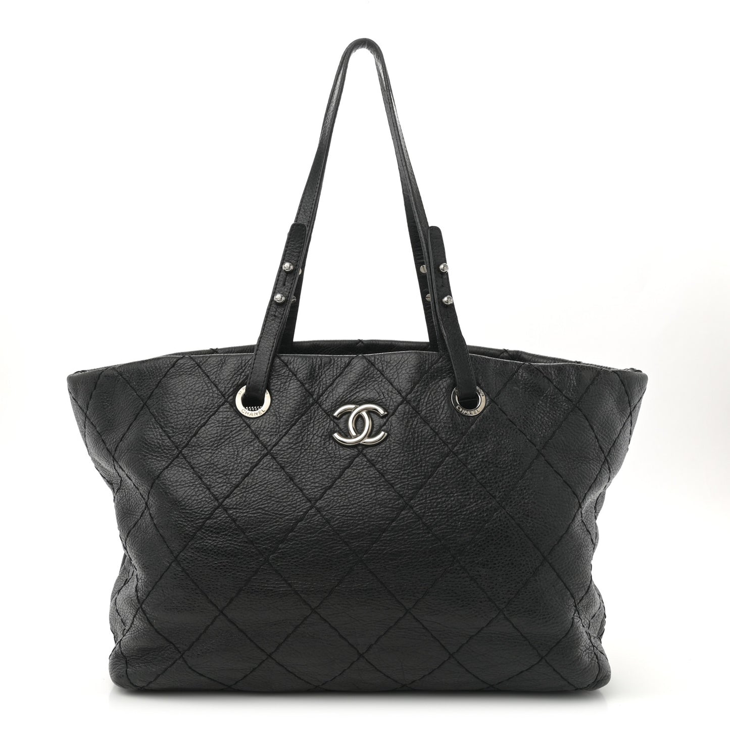 Glazed Calfskin Large On The Road Tote Black