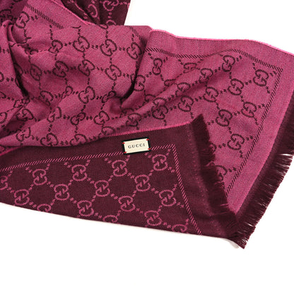 Gucci Wool Jacquard GG Monogram Sten Fringe Scarf Magenta Bordeaux 3 of 3