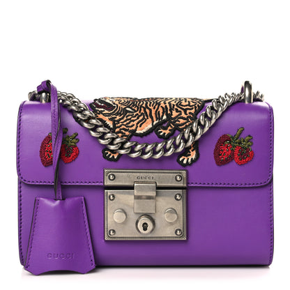 Gucci Calfskin Embroidered Tiger Strawberry Small Padlock Shoulder Bag Purple 1 of 9