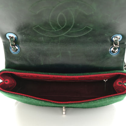 Chanel Felt Glazed Calfskin Quilted Edelweiss Flower Flap Dark Green 5 of 12