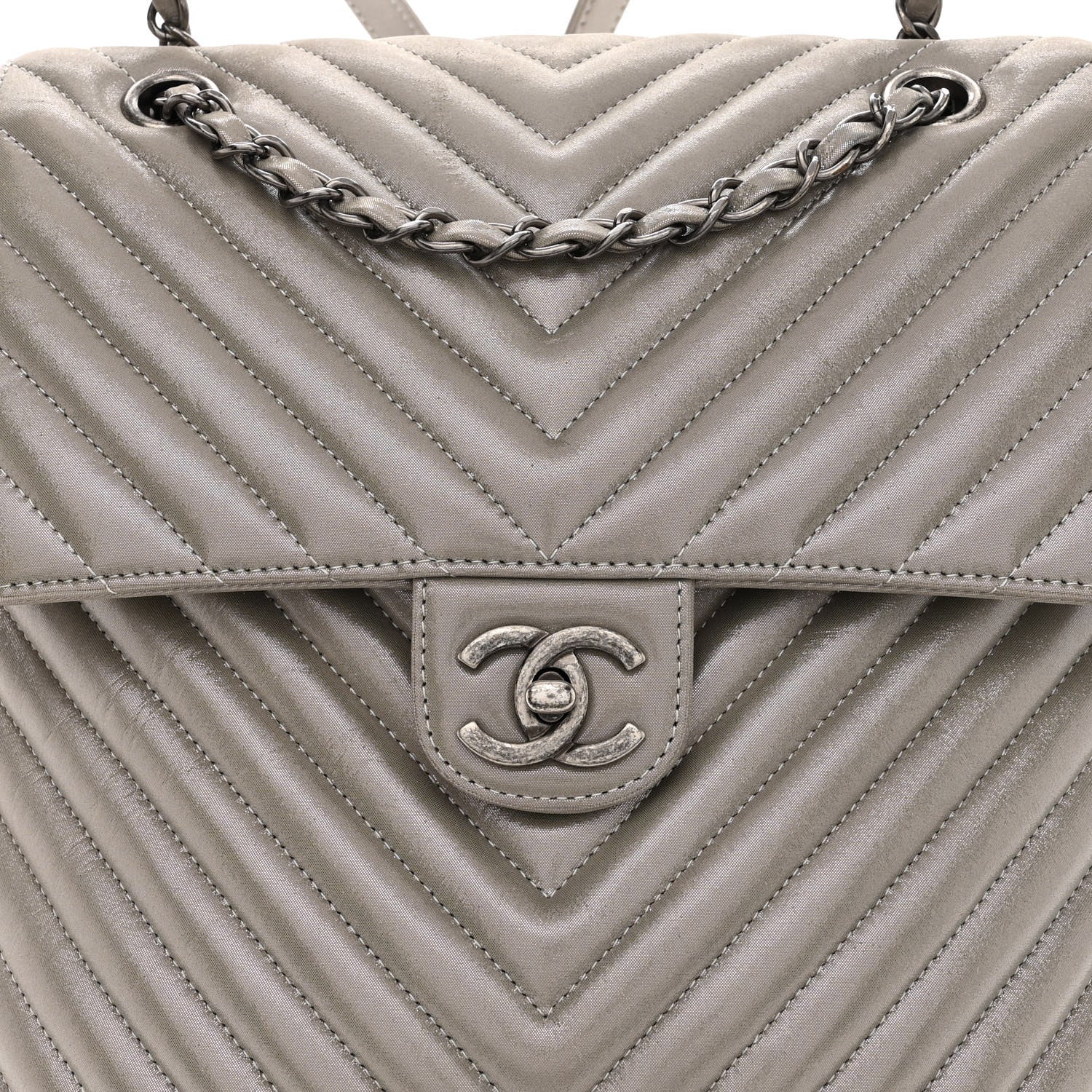 Chanel Iridescent Calfskin Chevron Quilted Small Urban Spirit Backpack Silver 8 of 10
