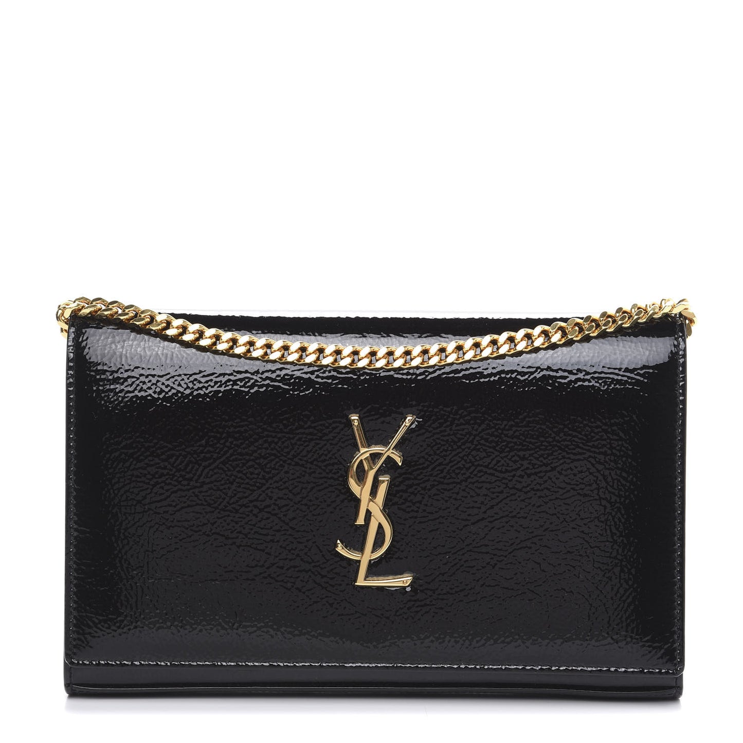 Textured Patent Calfskin Monogram Kate Chain Wallet Black