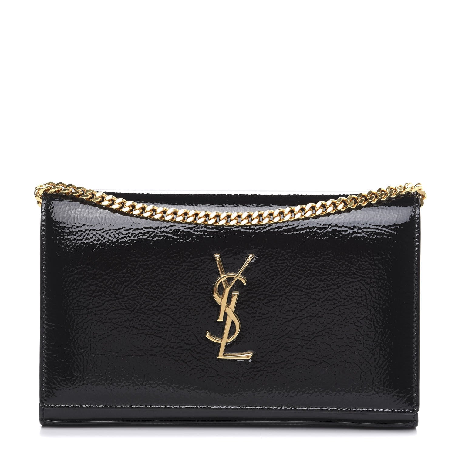 Saint Laurent Textured Patent Calfskin Monogram Kate Chain Wallet Black 1 of 10