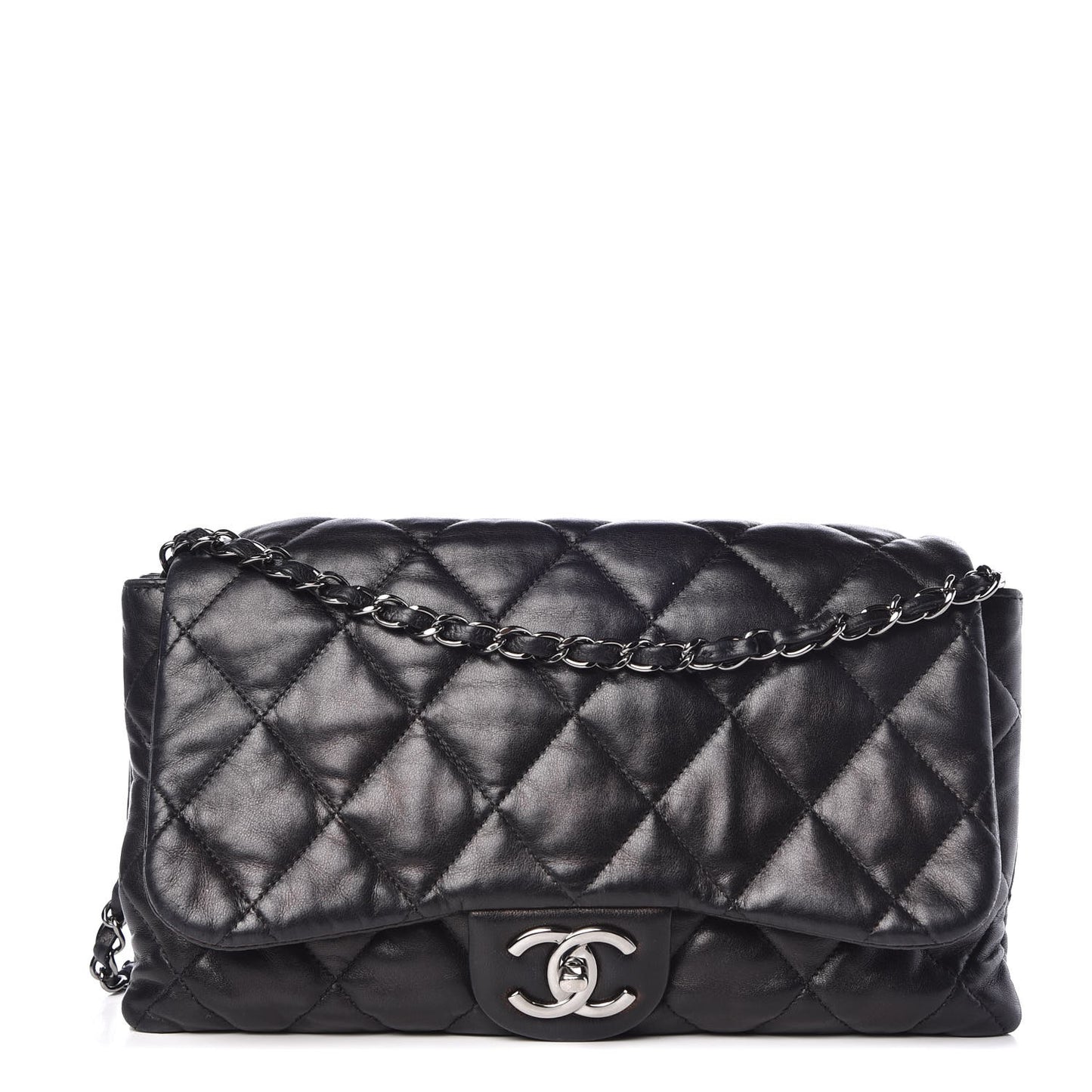 Lambskin Quilted 3 Accordion Flap Bag Black