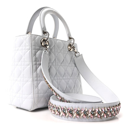 Christian Dior Lambskin Cannage Medium Lady Dior Crystal Strap Light Blue 3 of 10