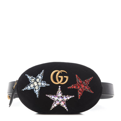 Gucci Velvet Matelasse Crystal Star GG Marmont Belt Bag 95 38 Black 1 of 11
