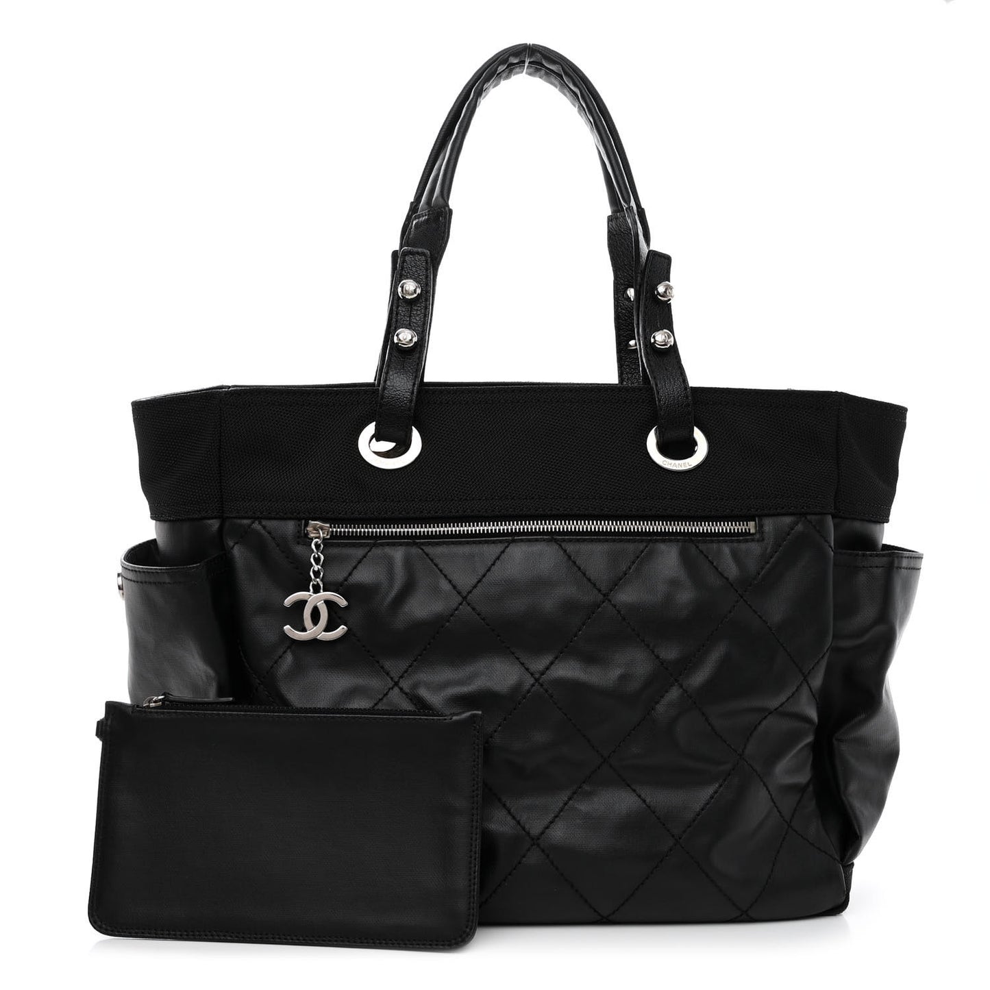 Coated Canvas Quilted Large Paris Biarritz Tote Black