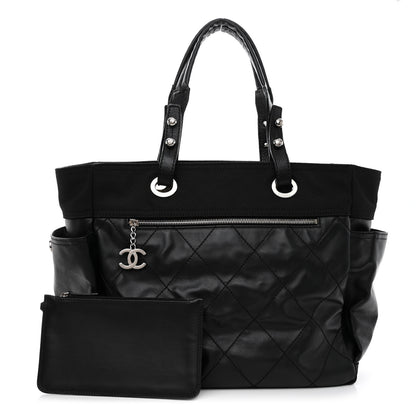 Chanel Coated Canvas Quilted Large Paris Biarritz Tote Black 1 of 10