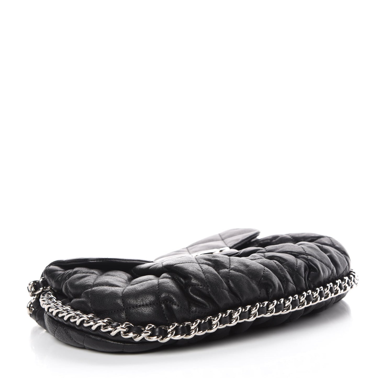 Washed Lambskin Quilted Medium Chain Around Messenger Black