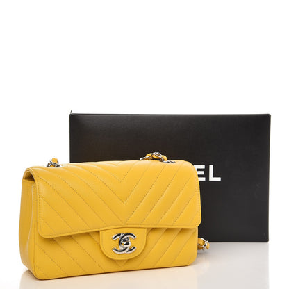 Chanel Caviar Chevron Quilted Mini Rectangular Flap Yellow 8 of 8